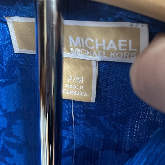 NWT MICHAEL Michael Kors l Fleur Jacquard Sleeveless Silk top PM Grecian Blue - Picture 9 of 15